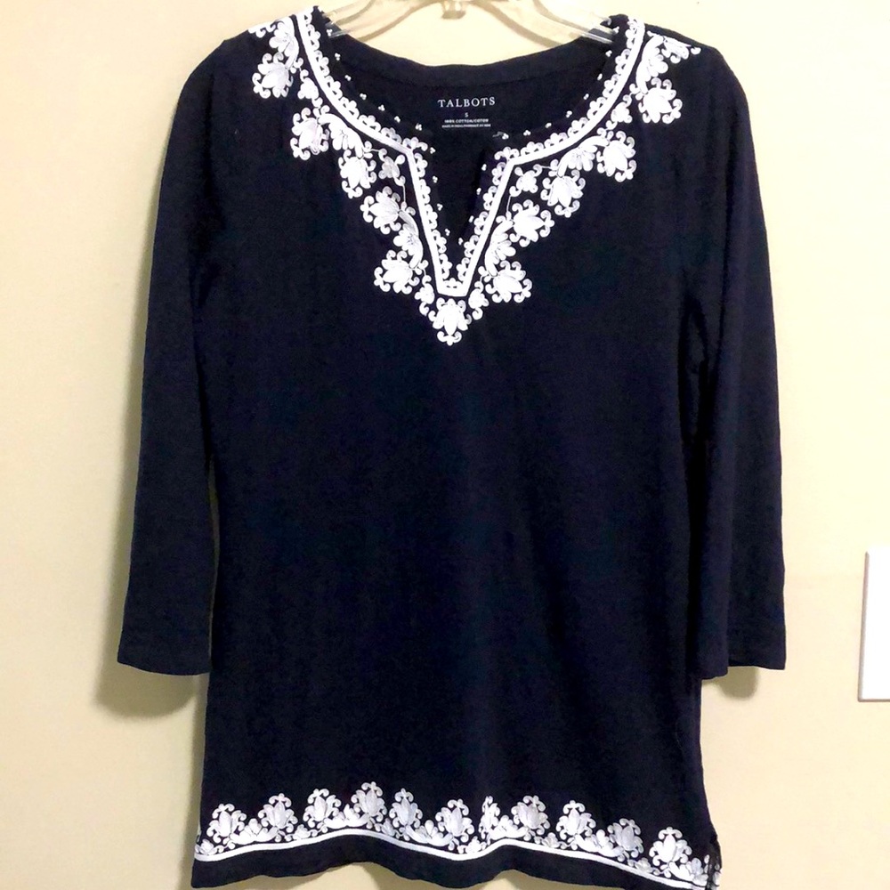 Talbots Tunic Top SZ S Blue Cotton